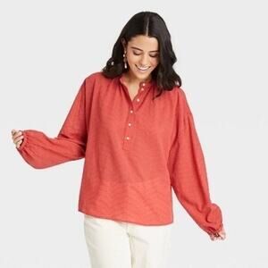 Universal Thread Wmn's Balloon Long Sleeve Poet Coral Blouse S‎ NWT